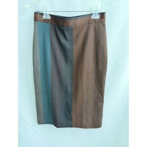 Vintage Review Striped Pencil Skirt sz 8 Pleated Brown Retro Career Office Siren